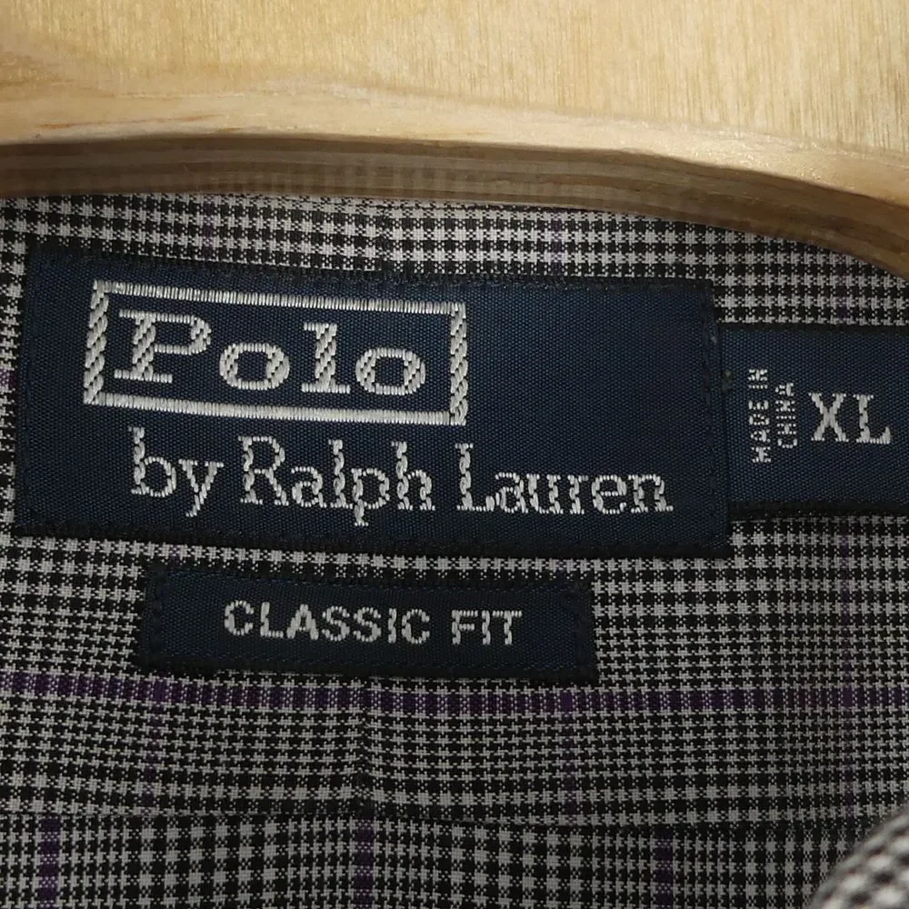 Polo Ralph Lauren Classic Fit Button Up Long Sleeve Shirt Black‎ Purple Check XL